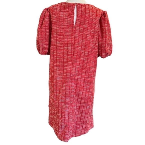 NWT ModCloth Red White Chic Shift Textured Dress Puff Sleeve Key Hole Closure - Picture 2 of 7